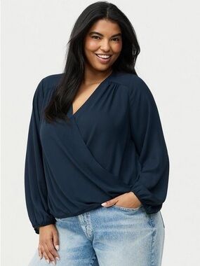 Torrid Deep Teal Georgette Surplice Faux-Wrap Blouse - Plus Size 4X